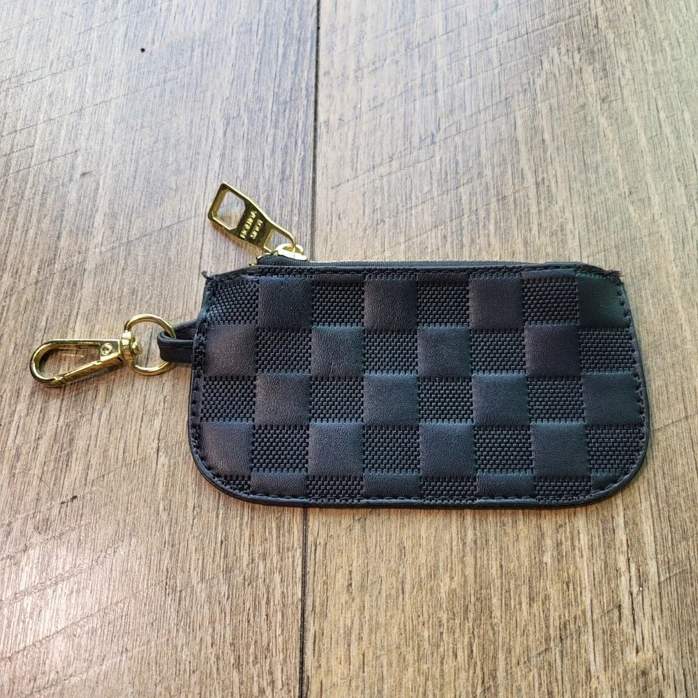 LV Style Damier Infini Key Pouch Onyx Black Leather Wallet Style N62658
